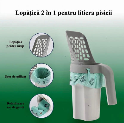 Lopățică Litieră 2 în 1: Curățare și Depozitare